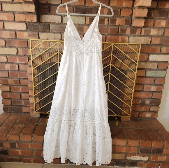 Simplee White Babydoll Eyelet Crochet Maxi Dress - Picture 3 of 15